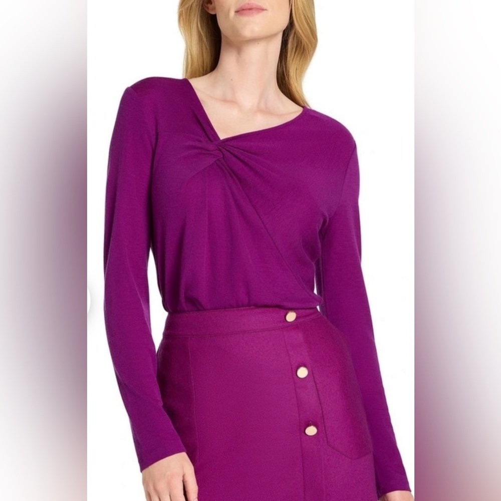 NWT Calvin Klein Women's Magenta Metallic Twist-Front Top